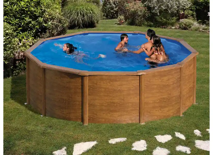 Piscine acier aspect bois Pacific ronde 4,80 x 1,22 m - Gré
