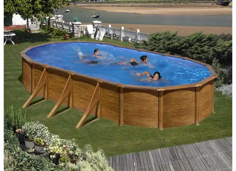 Piscine acier aspect bois Pacific ovale 7,44 x 3,99 x 1,22 m - Gré