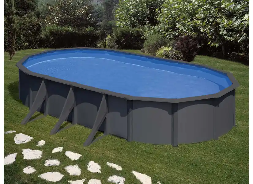 Piscine acier gris anthracite Louko ovale 7,44 x 3,99 x 1,22 m - Gré