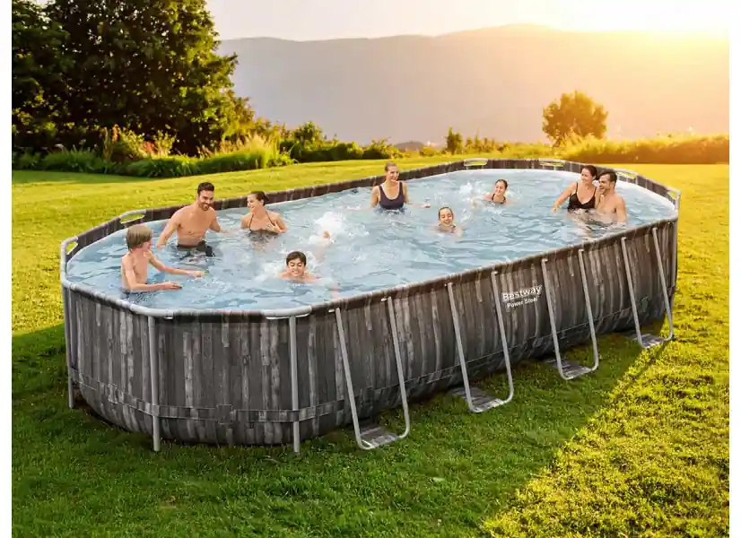 Piscine tubulaire ovale Power Steel décor bois 7,32 x 3,66 x 1,22 m - Bestway