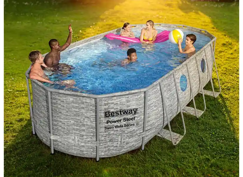 Piscine tubulaire ovale Power Steel SwimVista avec hublots 5,49 x 2,74 x 1,22 m - Bestway
