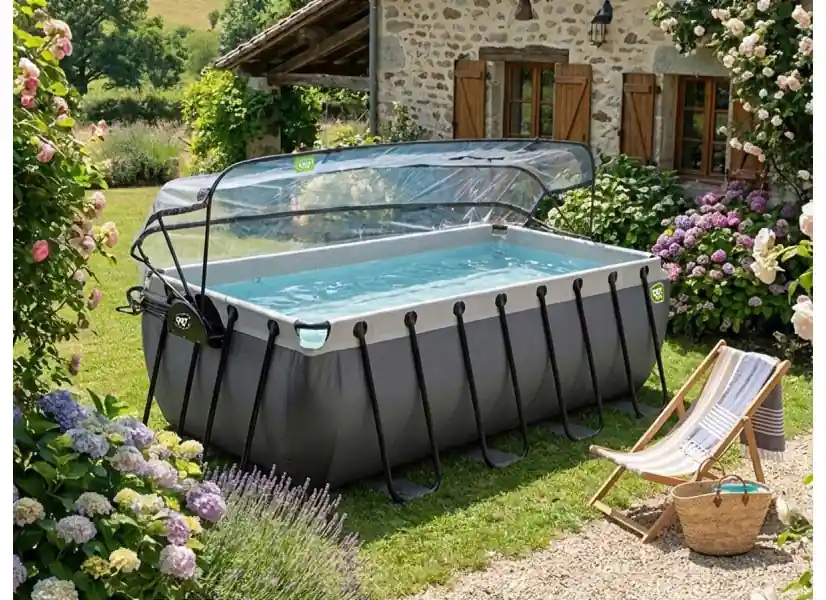 Piscine tubulaire Black Leather rectangulaire 4,00 x 2,00 x 1,22 m avec dôme - Exit Toys