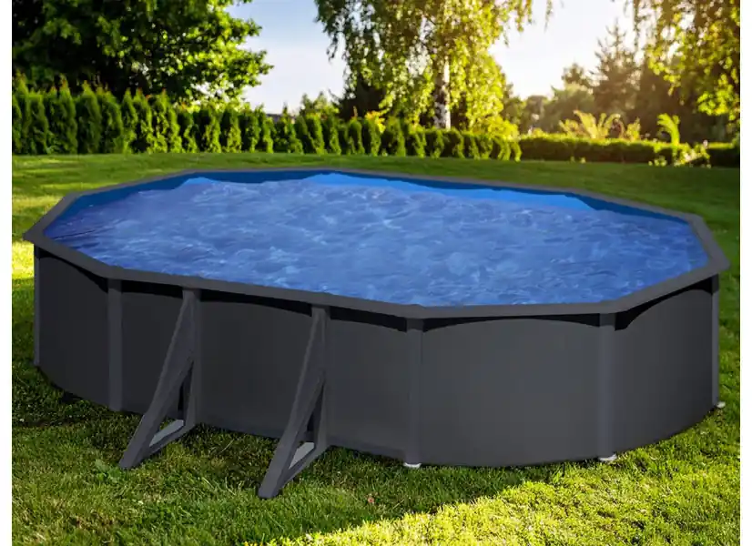 Piscine acier gris anthracite Louko ovale 5,27 x 3,27 x 1,22 m - Gré
