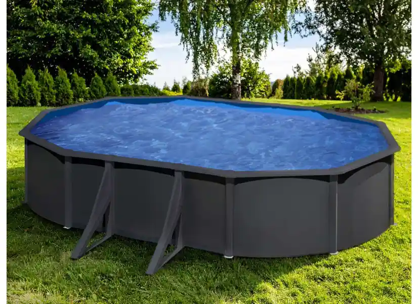 Piscine acier gris anthracite Louko ovale 6,34 x 3,99 x 1,22 m - Gré