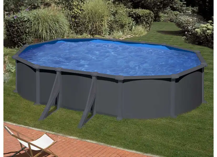 Piscine acier gris anthracite Juni ovale 6,34 x 3,99 x 1,32 m - Gré