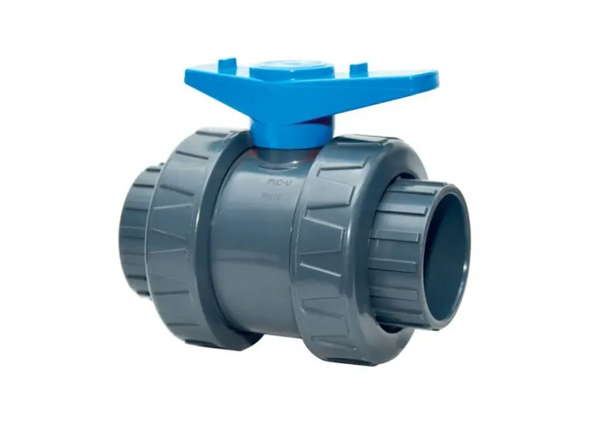 Vanne double union poignée bleue PVC pression - Fitt