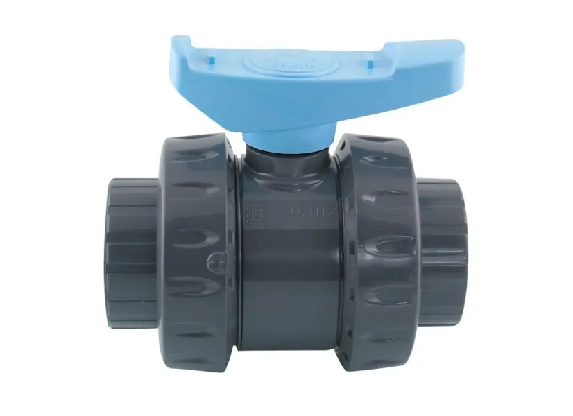 Vanne double union poignée bleue PVC pression Astore - Fitt