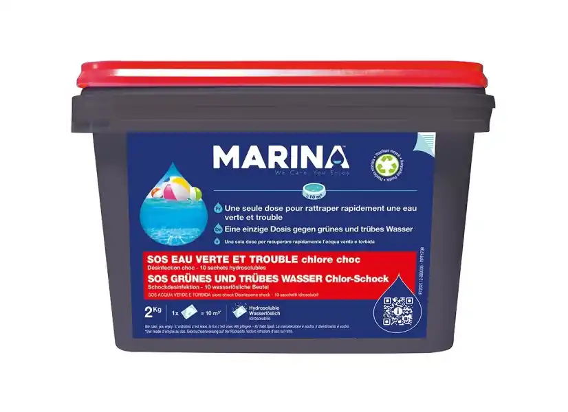 Chlore choc sachets hydrosolubles SOS eau verte et trouble 2 kg - Marina