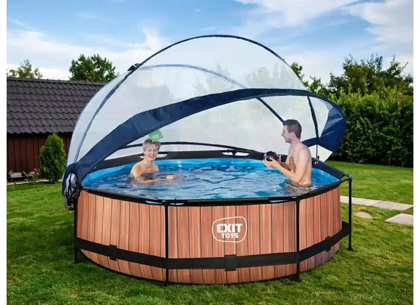 Piscine tubulaire Wood ronde 2,44 x 0,76 m avec dôme - Exit Toys