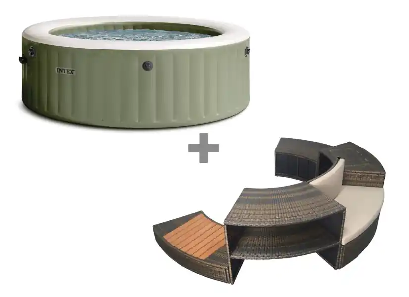 Pack spa gonflable Intex PureSpa Olive rond Bulles 6 places + Ensemble mobilier