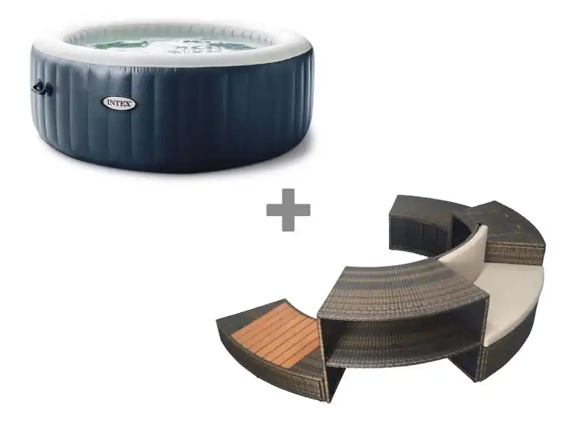 Pack spa gonflable Intex PureSpa Blue Navy rond Bulles 4 places + Ensemble mobilier