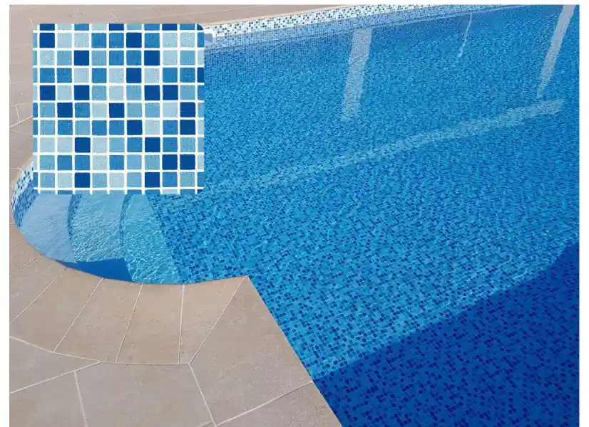 Liner PVC armé 150/100e uni texturé type NGD Mosaïque Aqua - Delifol