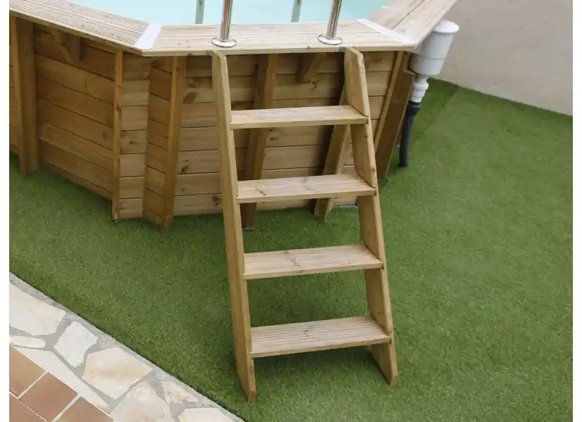 Echelle bois extérieure pour piscines bois - Ubbink