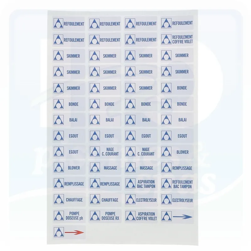 Planche d‘étiquettes de repère filtration