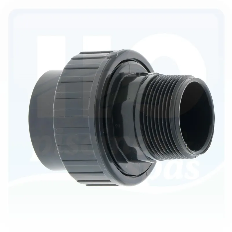 Raccord union PLIMAT® PVC 3 pièces femelle à coller 50mm - Fileté 1"1/2 mâle - Écrou vissé côté filetage