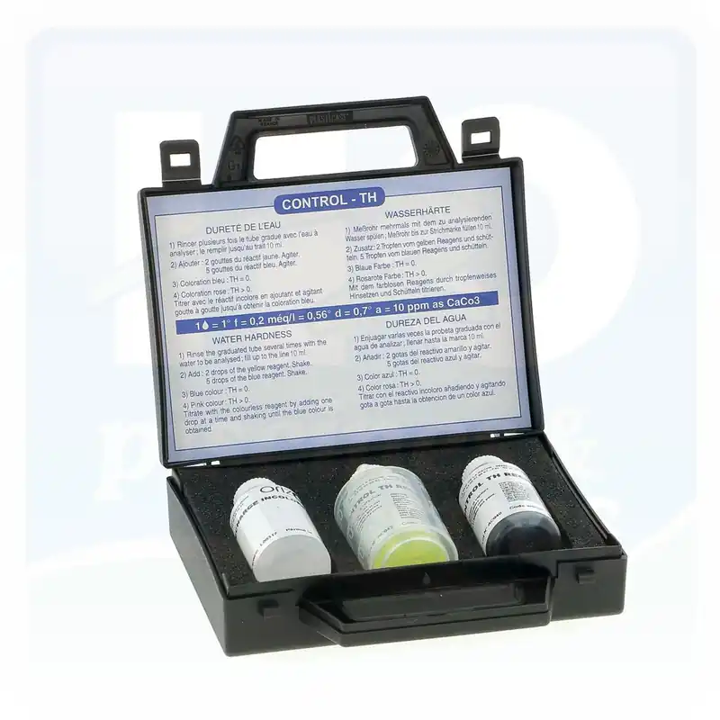 Trousse d‘analyse de la dureté calcique de l‘eau (TH) à 3 réactifs