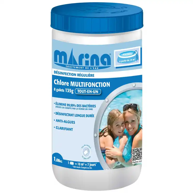 Chlore multifonction galet 135g, 1,08Kg Marina