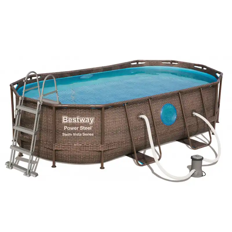 Piscine tubulaire 4,27x 2,50x ↕1,00m Ovale Bestway Power Steel Vista Series Aspect Rotin Marron