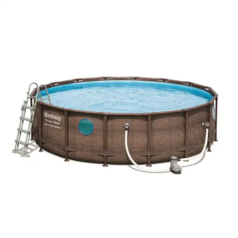 Piscine tubulaire Ronde Bestway Power Steel Swim Vista Series 4,88x ↕1,22m Aspect Rotin Marron + élémt sécu 19271