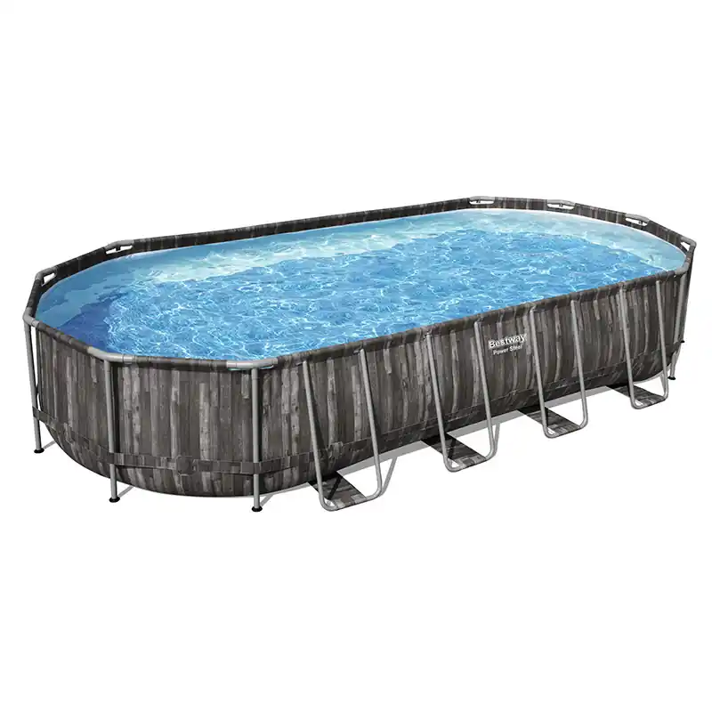 Piscine tubulaire Ovale Bestway Power Steel 7,32 x 3,66 x 1,22m aspect bois rustique + élémt sécu 19269