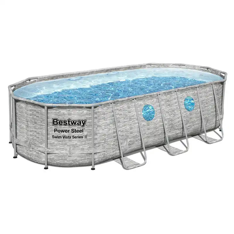 Piscine tubulaire Ovale Bestway Power Steel 5,49 x 2,74 x 1,22m aspect Briquettes + élémt sécu 19268