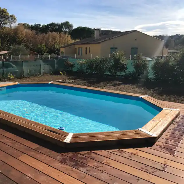Piscine bois octogonale allongée Ubbink Sunwater 490 x 300 x H.120 cm