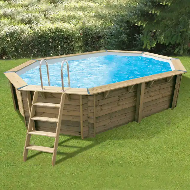 Piscine bois octogonale allongée Azura 490 x 355 x H.130 cm