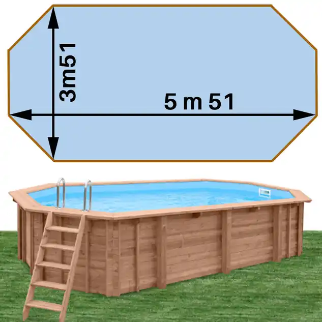 Piscine bois Woodfirst Original octo allongée 551 x 351 x 120 liner bleu pâle