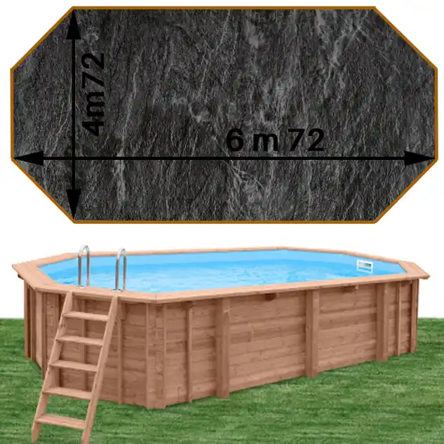 Piscine bois Woodfirst Original Octogonale allongée 672 x 472 x 146 liner ardoise