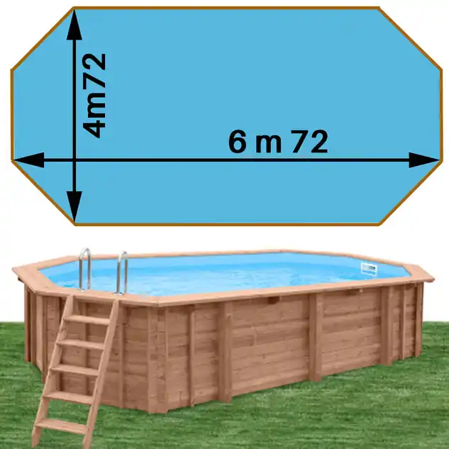 Piscine bois Woodfirst Original Octogonale allongée 672 x 472 x 146 liner bleu france