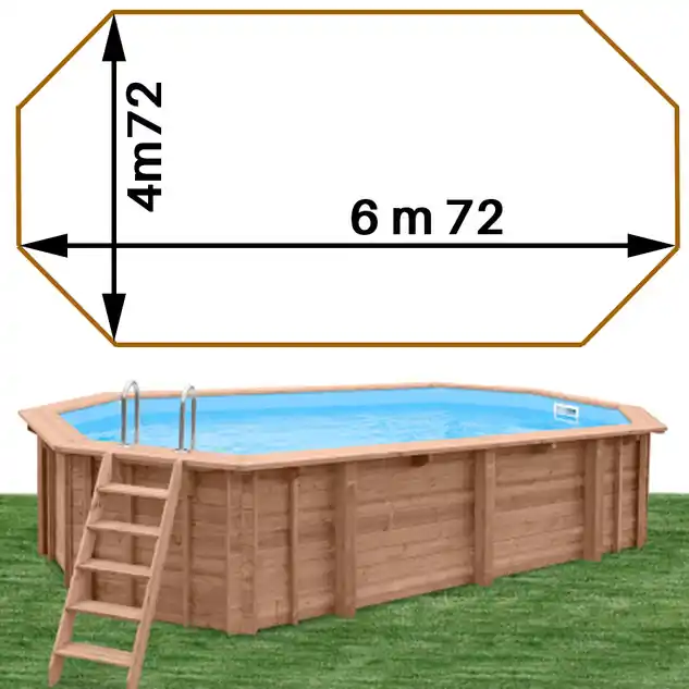 Piscine bois Woodfirst Original Octogonale allongée 672 x 472 x 146 liner blanc