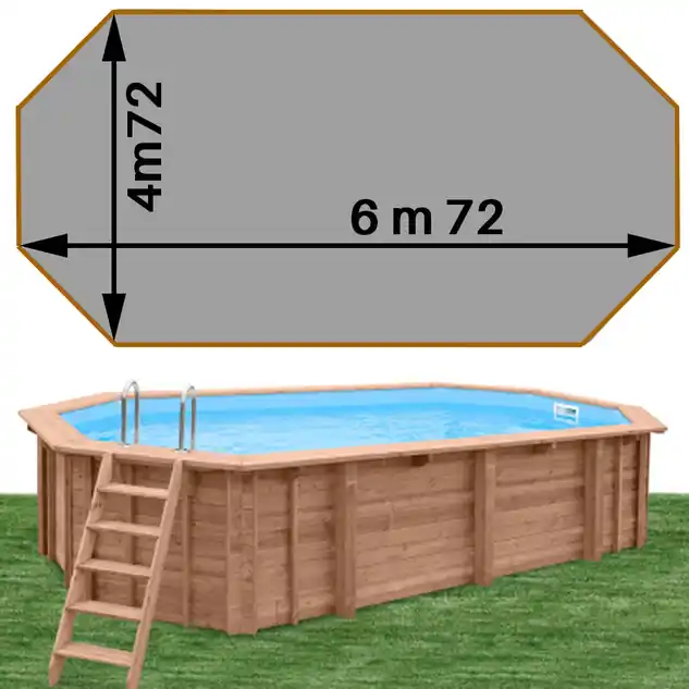 Piscine bois Woodfirst Original Octogonale allongée 672 x 472 x 146 liner gris clair
