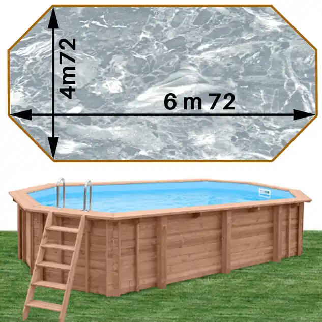 Piscine bois Woodfirst Original Octogonale allongée 672 x 472 x 146 liner marbre gris