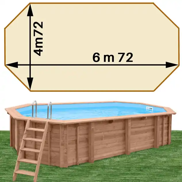 Piscine bois Woodfirst Original Octogonale allongée 672 x 472 x 146 liner sable