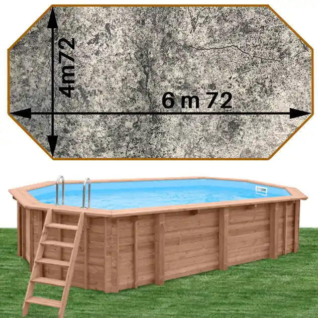 Piscine bois Woodfirst Original Octogonale allongée 672 x 472 x 146 liner stone gris