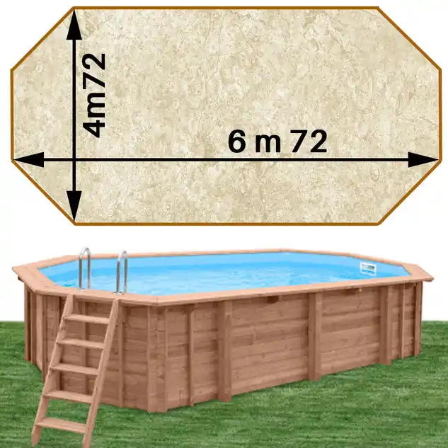 Piscine bois Woodfirst Original Octogonale allongée 672 x 472 x 146 liner stone sable