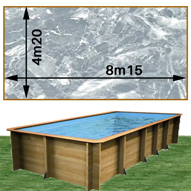 Piscine bois Woodfirst Original Rectangulaire 815 x 420 x 146 cm liner marbre gris