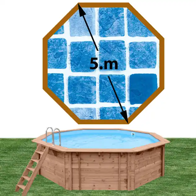 Piscine bois Woodfirst Original octogonale 500 x 127 cm liner persia bleu