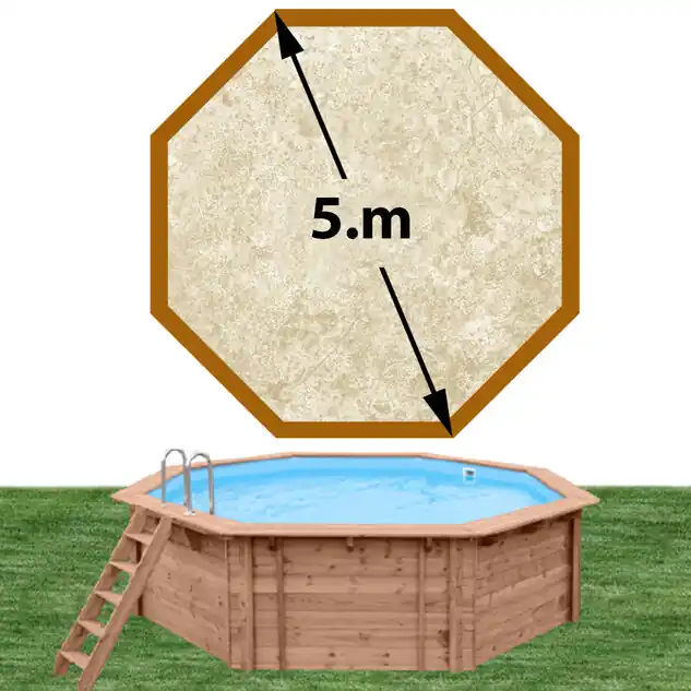 Piscine bois Woodfirst Original octogonale 500 x 127 cm liner stone sable