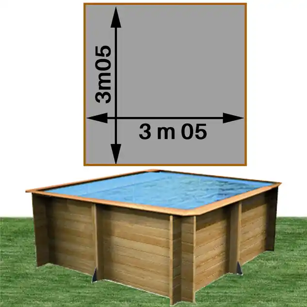 Piscine bois Woodfirst Original carrée 305 x 305 x 120 cm liner gris clair