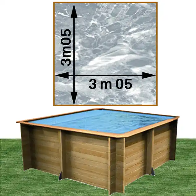 Piscine bois Woodfirst Original carrée 305 x 305 x 120 cm liner marbre gris