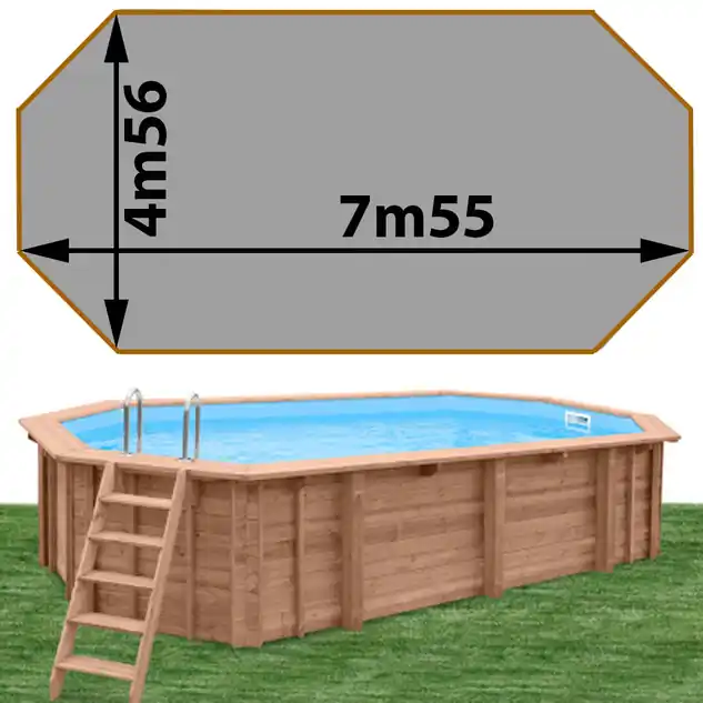 Piscine bois Woodfirst Original octo allongée 755 x 456 x 146 cm liner gris clair
