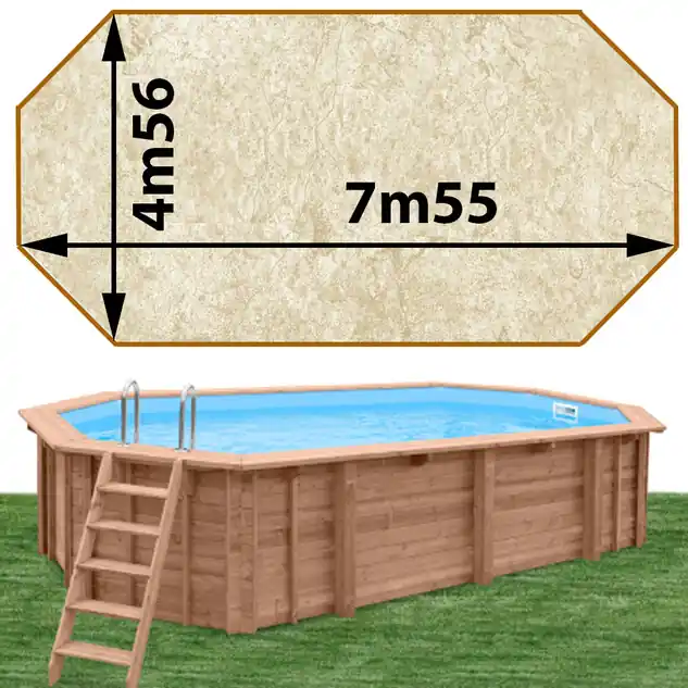 Piscine bois Woodfirst Original octo allongée 755 x 456 x 146 cm liner stone sable