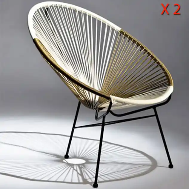 2 Fauteuils d‘extérieur Ovaly - Blanc/Dorée