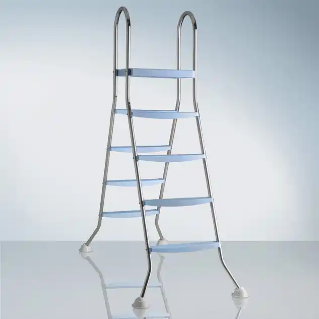 Echelle acier inoxydable 2 x 4 marches avec plateforme pour piscine hors-sol GRE H142 cm