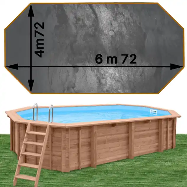Piscine bois Woodfirst Original Octogonale allongée 672 x 472 x 146 liner gris volcan
