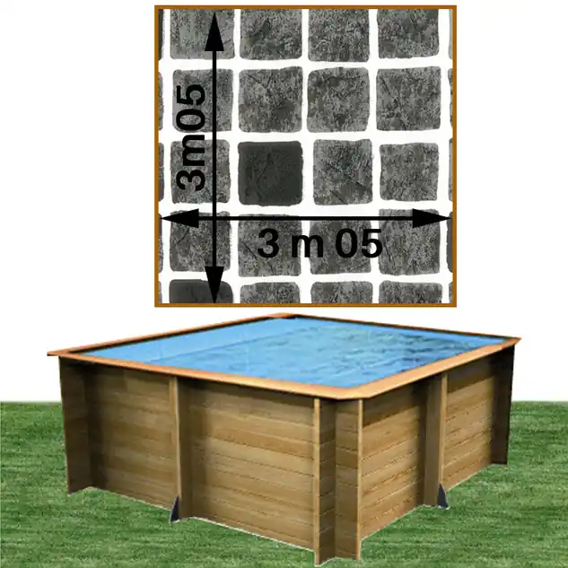 Piscine bois Woodfirst Original carrée 305 x 305 x 120 cm liner persia anthracite