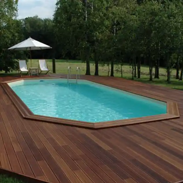Piscine bois Sunwater Octogonale allongée 490 x 300 x H.120 - liner beige