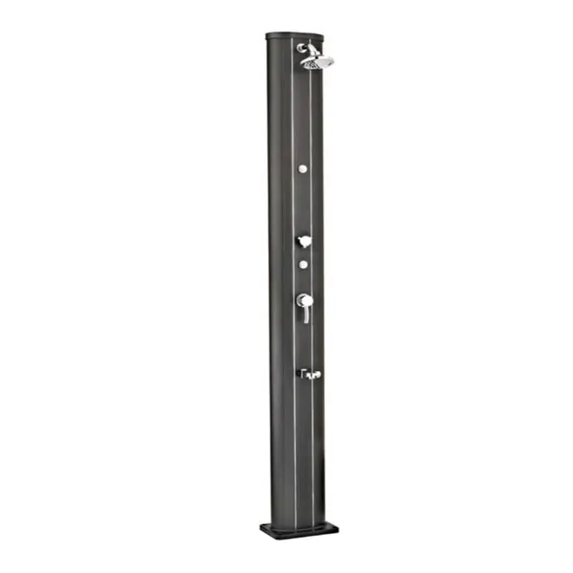 Douche solaire droite Alu aspect bois 32 L avec rince-pieds et brumisateur