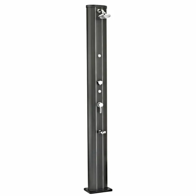 Douche solaire droite Alu noir 40 L avec rince-pieds et brumisateur